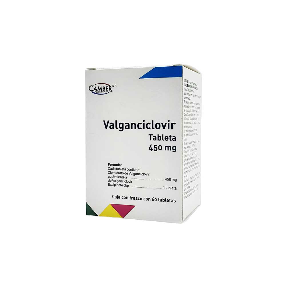 Valganciclovir Comprimido Cada Comprimido contiene: Clorhidrato de valganciclovir equivalente a 450 mg de valganciclovir. Envase con 60 Comprimidos