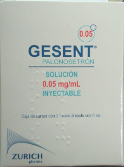 [7502251891183] Gesent Palonosetrón Solución Inyectable Cada frasco ámpula contiene: Clorhidrato de palonosetrón equivalente a 0.25 mg de palonosetrón Envase con un frasco ámpula con 5 ml.
