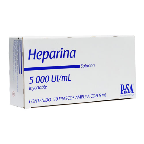[7501125169519] Heparina sódica  equivalente a 25 000 UI  de heparina. Envase con 50 frascos ámpula  con 5 ml 5 000 UI/ml.