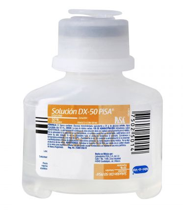 [7502268549268] Solucion DX Glucosa Solución Inyectable al 50 % Cada 100 ml contienen: Glucosa anhidra o glucosa 50 g ó Glucosa monohidratada equivalente a 50.0 g de glucosa Envase con 50 ml. Contiene: Glucosa 25.0 g