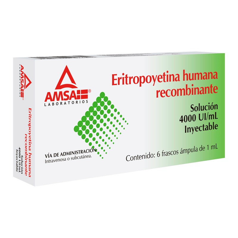 ERITROPOYETINA HNA. RECBNTE. (Amsa) Sol. Iny. c/6 FCO. AMP. 4000 UI/1 ML. Eritropoyetina 4000 U.I. NA