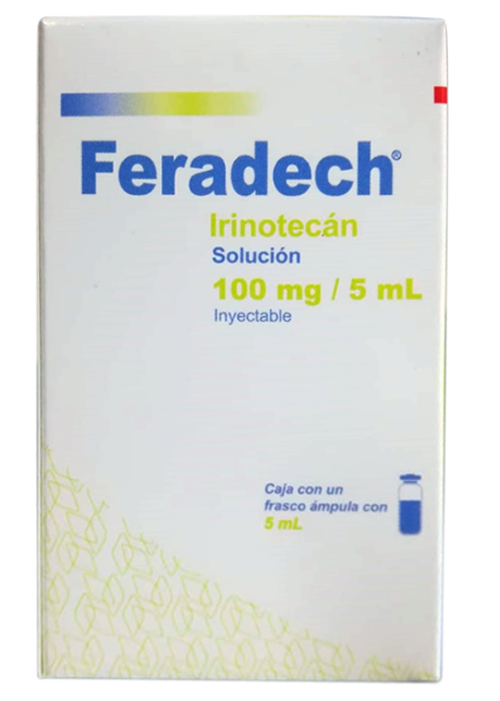 Feradech Irinotecan Solución Inyectable El frasco ámpula contiene: Clorhidrato de irinotecan ó clorhidrato de irinotecan trihidratado 100 mg Envase con un frasco ámpula con 5 ml ULTRA