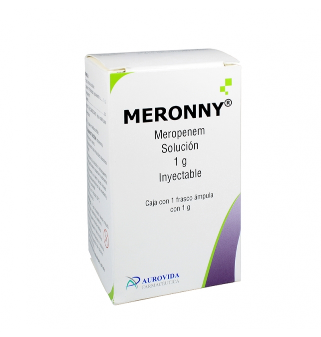 [7506331300060] Meronny meropenem Solución Inyectable Cada frasco ámpula con polvo contiene: Meropenem trihidratado equivalente a 1 g de meropenem. Envase con 1 frasco ámpula. AUROVIDA