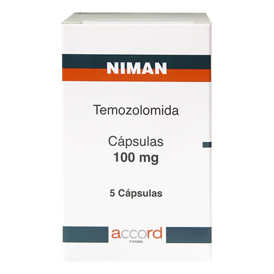  Niman TEMOZOLOMIDA 100mg. Envase con 5 capsulas Seco, manejable hasta 25°C.                                                      ACCORD