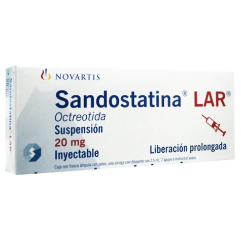 [7501124819279] Sandostatina Lar Octreotida Susp 20Mg  Caja con Frasco Ámpula con Polvo una Jeringa con Diluyente, 2 Agujas NOVARTIS