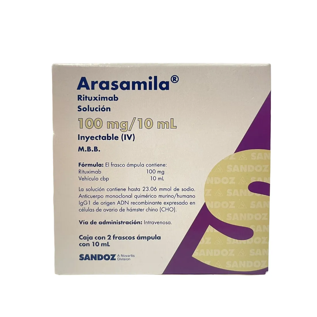 Arasamila Rituximab Solución Inyectable Cada frasco ámpula contiene Rituximab 100 mg Envase con 1 frasco ámpula con 10 ml. SANDOZ 