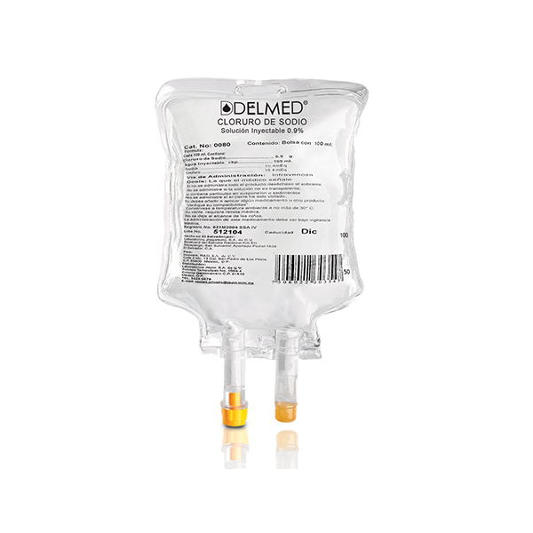 DELMED (Cloruro de Sodio) Sol. Iny. 0.9% Bolsa  100 ML. Cloruro de Sodio (Sol. Inyectable) Macrosolución. NA