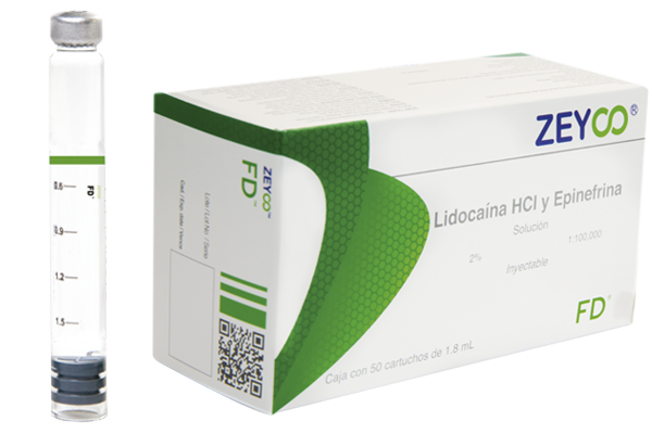 Lidocaína epinefrina Solución Inyectable al 2% Cada cartucho dental contiene: Clorhidrato de lidocaína 36 mg Epinefrina 1:100000 0.018 mg Envase con 50 cartuchos dentales con 1.8 ml. ZEYCO