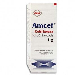 AMCEF I.V. Sol. Iny. c/1 FCO. AMP. 1 G/10 ML. Ceftriaxona 1g. (I.V.) NA