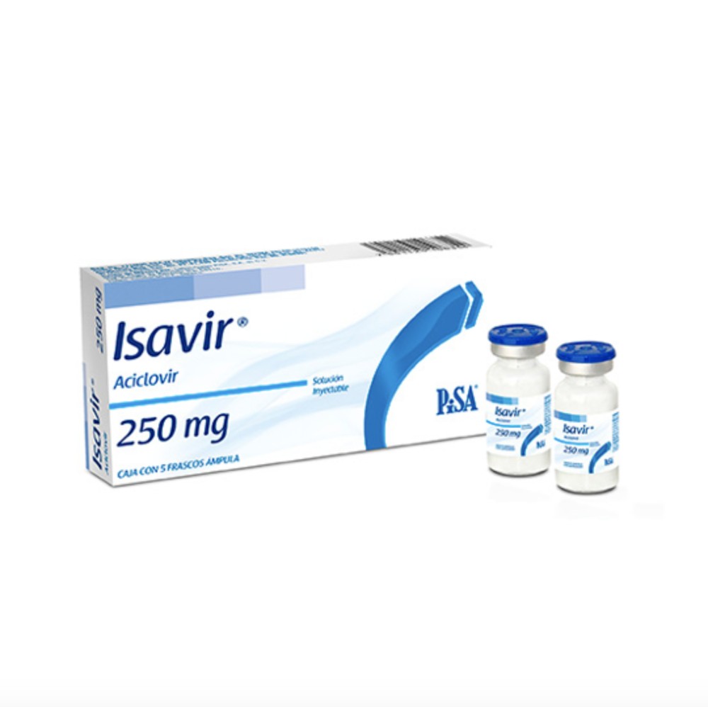 Aciclovir Isavir sódico equivalente a 250 mg de aciclovir. Envase con 5 frascos ámpula. PISA