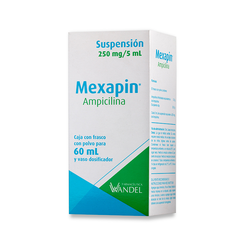 MEXAPIN SUSP. Fco. 60 ML. 250 MG/5 ML. Ampicilina  250mg. (Susp. Oral). NA