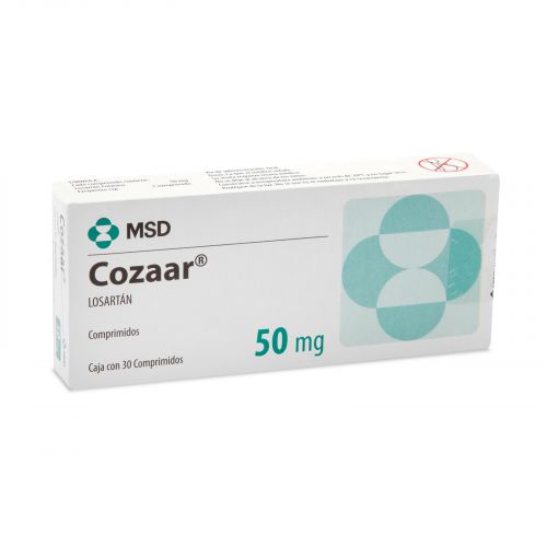 Cozaar 50 Mg 30 Grageas Losartán Potásico 50 mg, Camsilato de Amlodipino equivalente a 5 mg de amlodipino Excipiente cbp 1 comprimido. Fórmula (100 mg /5 mg)