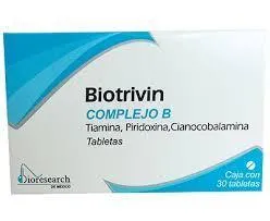 COMPLEJO B. TABLETA, COMPRIMIDO O CAPSULA. CADA TABLETA, COMPRIMIDO O CAPSULA CONTIENE: MONONITRATO O CLORHIDRATO DE TIAMINA 100 MG CLORHIDRATO DE PIRIDOXINA  5 MG CIANOCOBALAMINA 50 MICROGRAMOS ENVASE CON 30 TABLETAS, COMPRIMIDOS