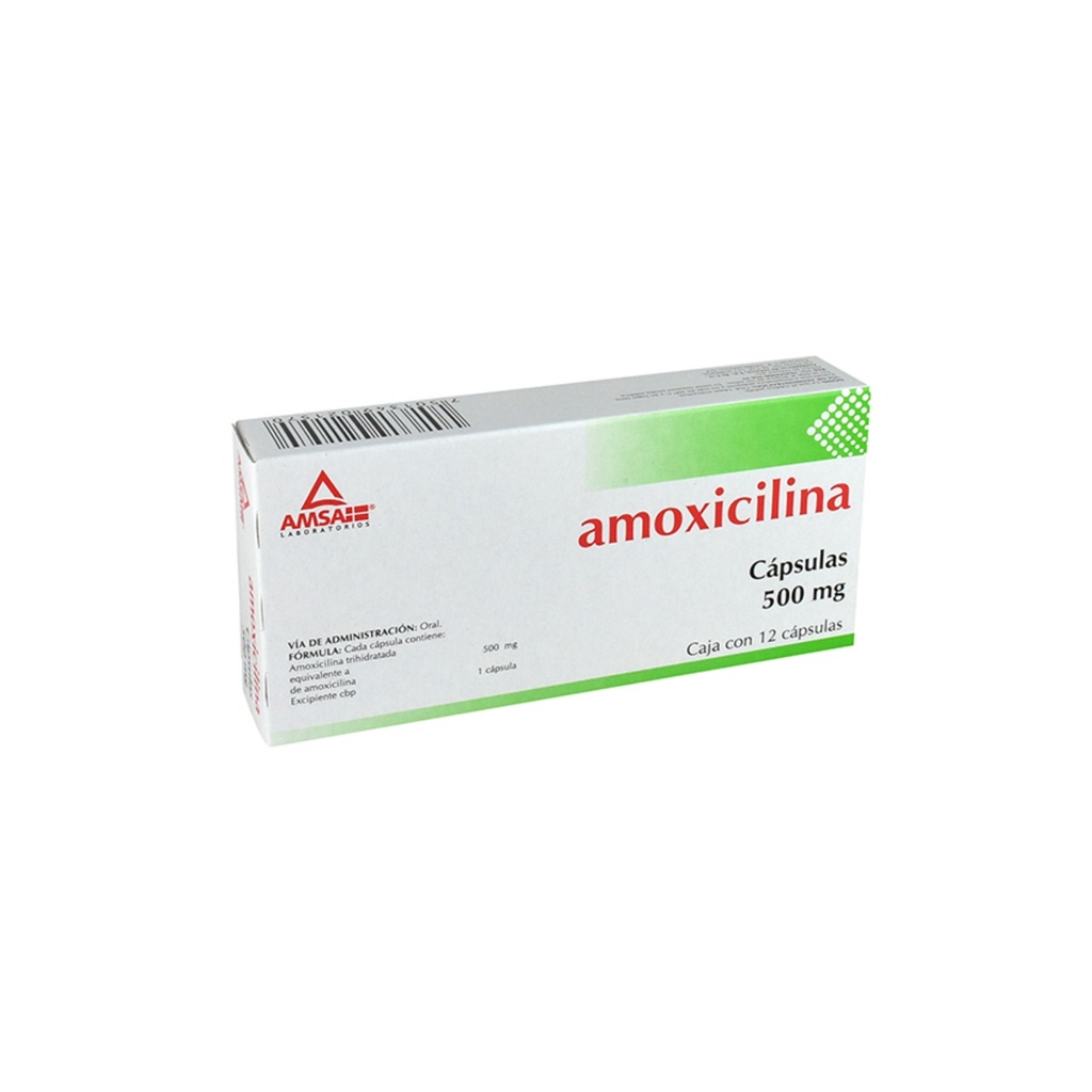 AMOXICILINA (Amsa) c/12 CAPS. 500 MG. Amoxicilina  500mg. (Caps. Orales). NA