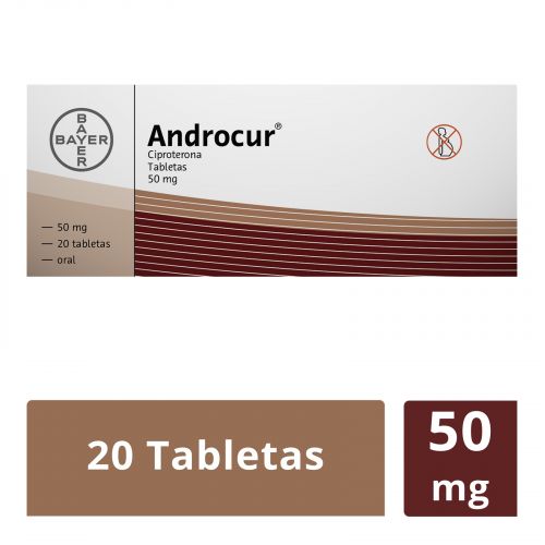 Androcur Ciproterona Tableta Cada Tableta contiene: Acetato de ciproterona micro 20 50.0 mg Envase con 20 Tabletas. BAYER