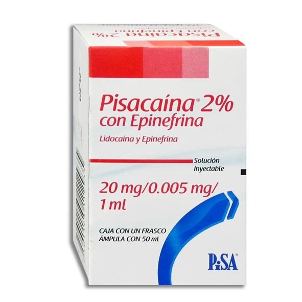Pisacaina 2% con Epinefrina 20mg/0.005mg/1ml
