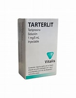 Terlipresina.(Tarterlit) Solución Inyectable Cada frasco ámpula o ampolleta con Solución contiene: Acetato de terlipresina 1 mg equivalente a 0.86 mg de terlipresina Envase con un frasco ámpula con liofilizado y una ampolleta con 5 ml de diluyente. Cada frasco ámpula con Solución contiene: Acetato de terlipresina 1 mg Equivalente a 0.85 mg de terlipresina