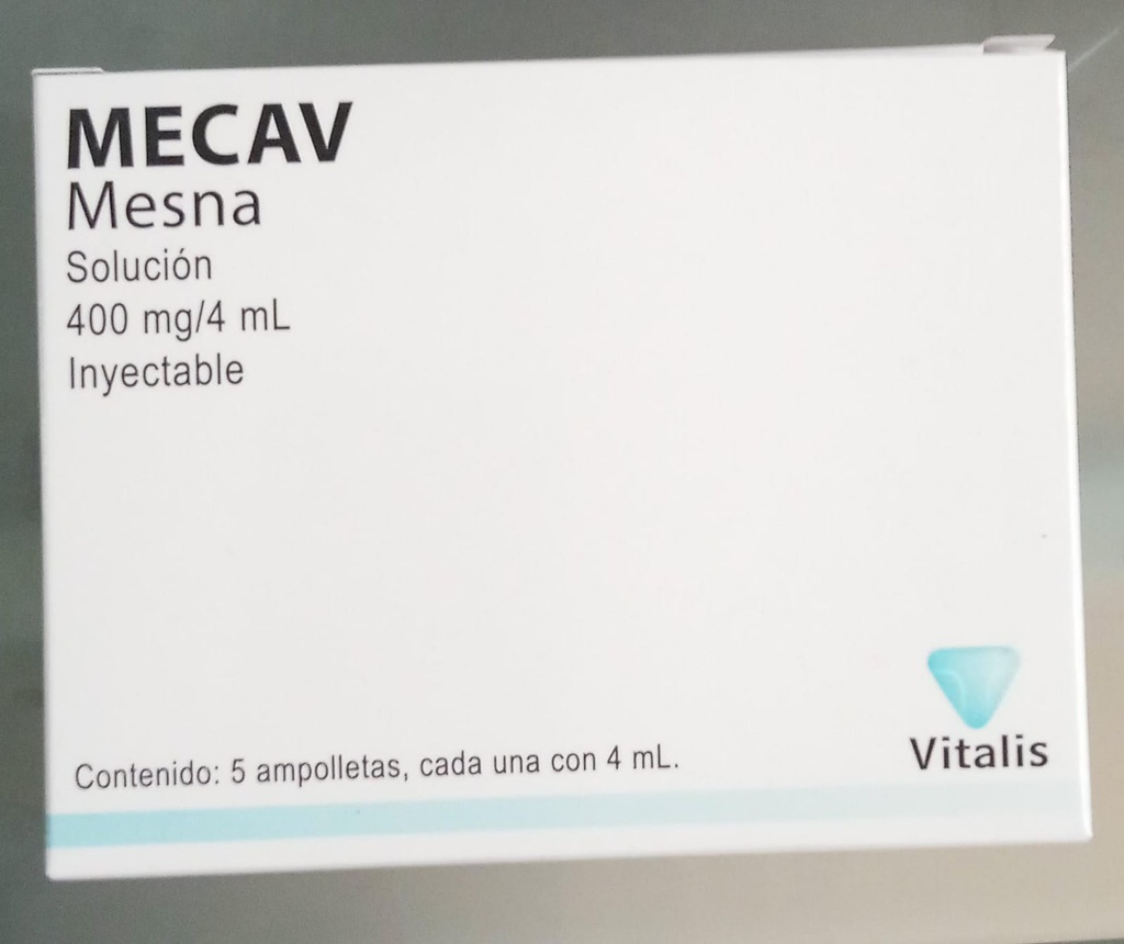 Mecav Mesna Solución inyectable Cada ampolleta o frasco ámpula o vial contiene: Mesna 400 mg Envase con 5 ampolletas o frascos ámpula o viales con 4 mL 100 mg/mL. VITALIS