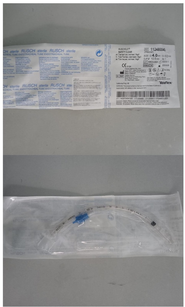 Tubo endotraqueal con globo de 4.0 mm D.I. 4 mm (16FR). RUSCH RUSH