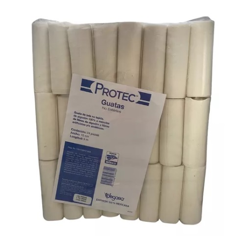Guata Quirúrgica Long. 5 m Ancho: 5 cm  De tela no tejida, de algodón 100% o mezclas de  fibras de algodón y fibras artificiales y/o  sintéticas. Pq c/24 PROTEC