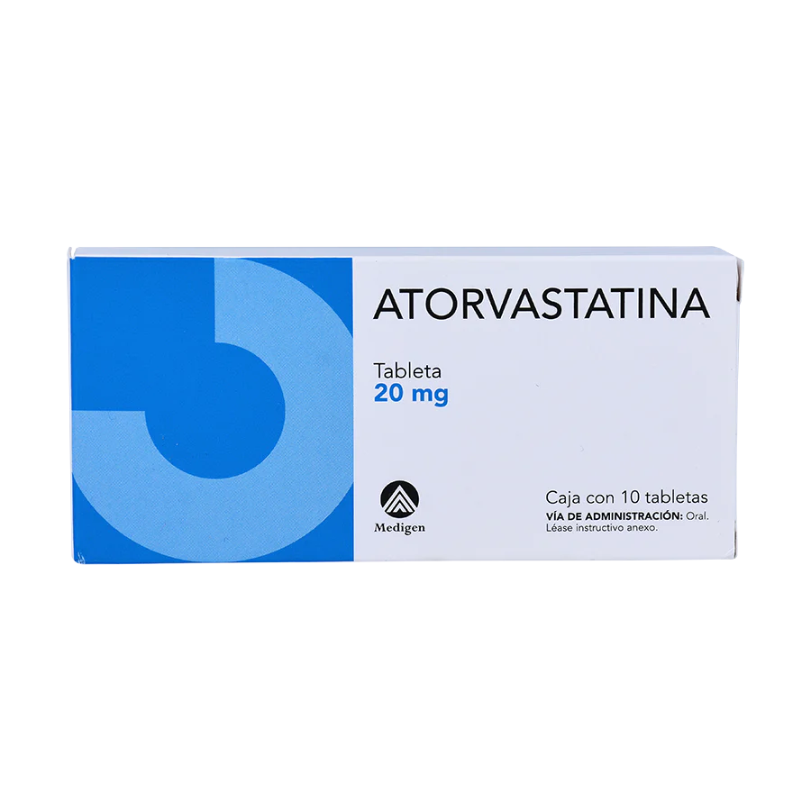 Atorvastatina. Tableta Cada Tableta contiene: Atorvastatina cálcica trihidratada equivalente a 20 mg de atorvastatina Envase con 10 Tabletas Medigen