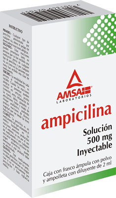 AMPICILINA (Amsa) Sol. Iny. c/1 FCO. AMP. 500 MG/2 ML. Ampicilina  500mg. (Sol. Inyectable). NA