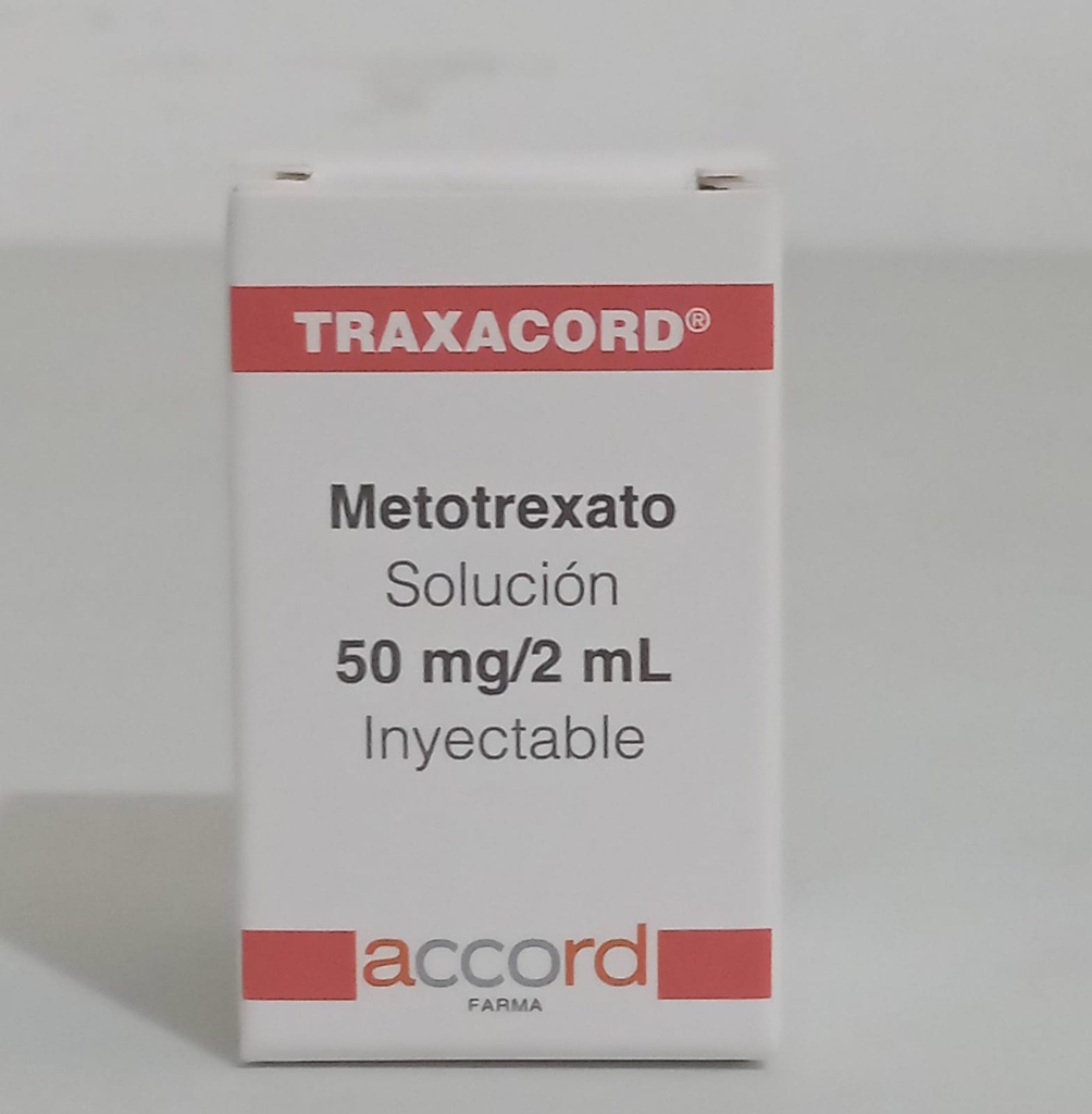 7506335700156 Traxacord Metotrexato Solución Inyectable Cada frasco ámpula Metotrexato sódico equivalente a 50 mg de metotrexato. Envase con un frasco ámpula.