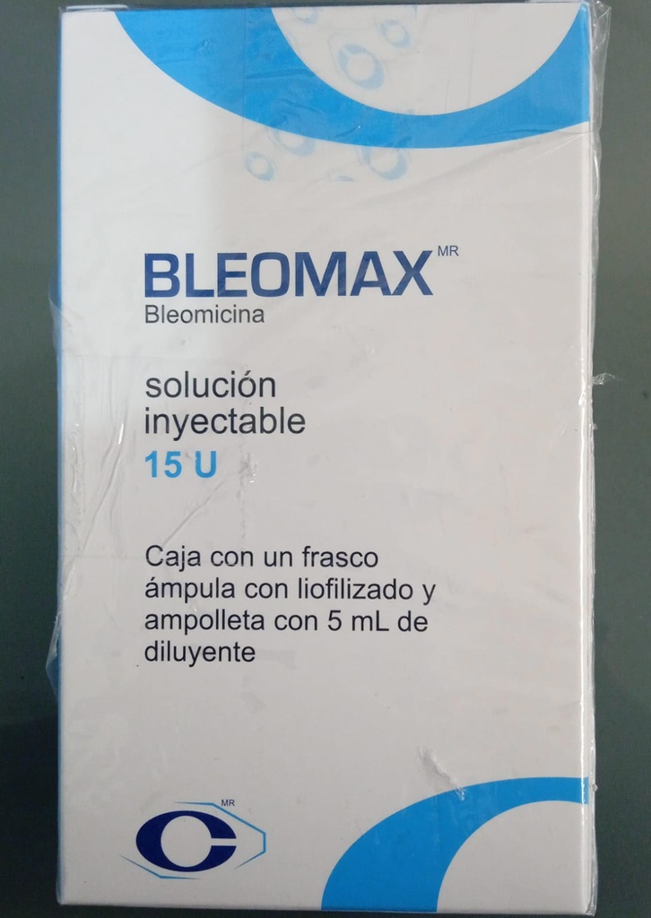 Bleomax Bleomicina Solución Inyectable Cada ampolleta o frasco ámpula con liofilizado contiene: Sulfato de bleomicina equivalente a 15 UI de bleomicina. Envase con una ampolleta o un frasco ámpula y diluyente de 5 ml. CRYOPHARMA