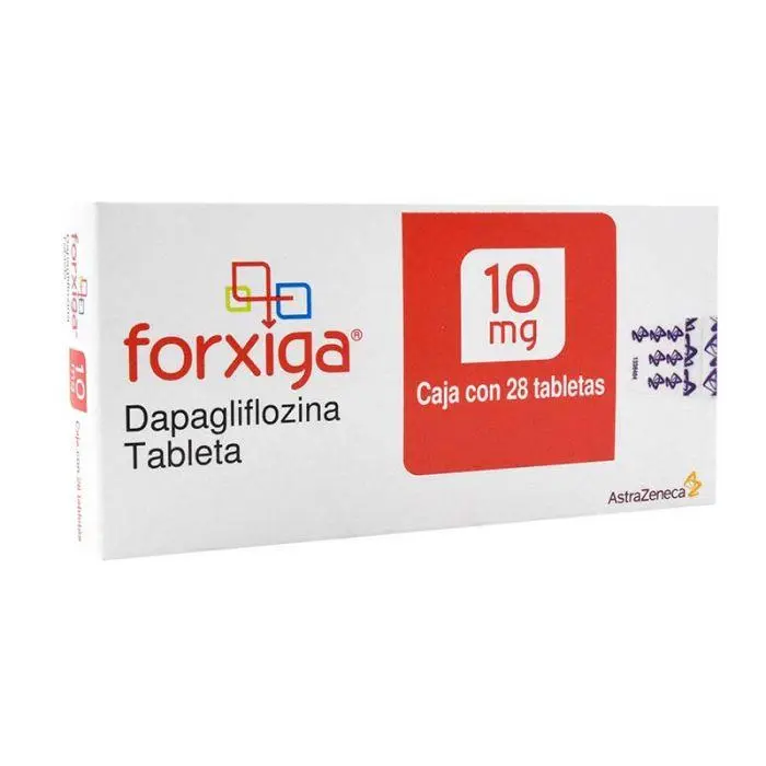 Forxiga Dapagliflozina Tableta Cada tableta contiene: Dapagliflozina propanodiol equivalente a 10 mg de dapagliflozina. Envase con 28 tabletas. 