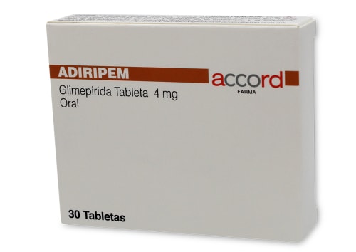 Adiripem GLIMEPIRIDA 4mg. Envase con 30 tabletas Seco, manejable hasta 25°C.                                                     