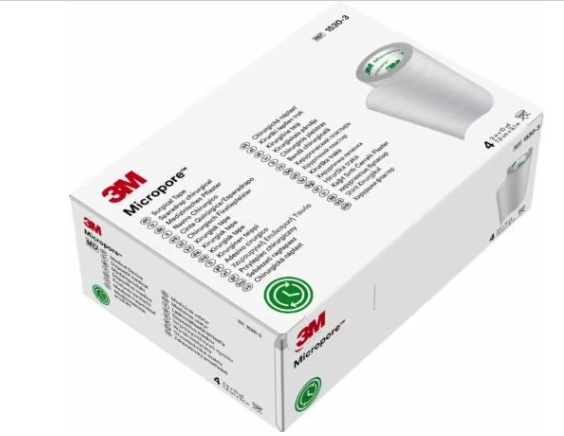 CINTA QUIRURGICA MICROPOROSA BLANCA3" (7.5CM) X10M.  ENVASE CON  4 ROLLOS. 3M