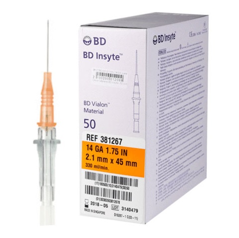 Cateteter Para venoclisis.  INSYTE 14GA X 1 3/4". CAJA CON 50 BD