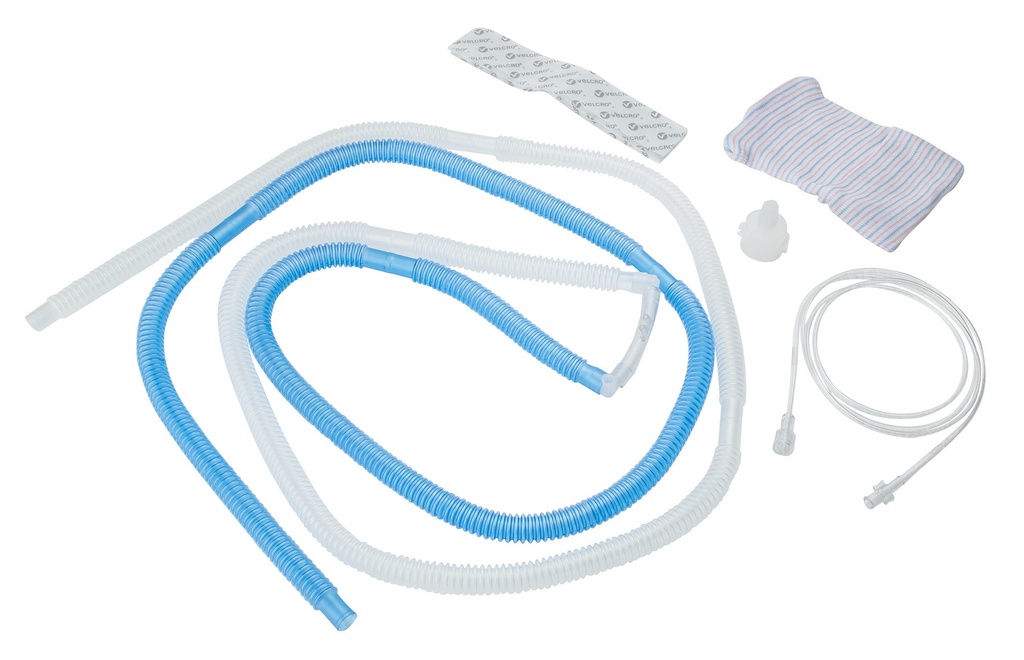 SISTEMA CPAP 00                                                                                   MANGUERA BLANCA CPAP (10 MM D.I. X 1.80 M DE LONGITUD) MANGUERA AZUL CPAP (10 MM D.I. X 1.80 M DE LONGITUD)
CÁNULA NASAL 0 (8.5 FR)
CONECTOR CPAP SENCILLO (10.5 MM D.E. X 7.8 MM D.E.)
CONECTOR CPAP DOBLE (10.5 MM D.E. X 7.8 MM D.E. X 6.7 MM D.E.)
Unidades CONECTOR DE O2 (6 MM A 5MM D.I. X 2.10 M DE LONGITUD)
MALE LUER LOCK (CONECTOR) (6 MM D.E.)
ADAPTADOR CORRUGADO (22 MM D.I. X 10 MM D.E.)
GORRO (16 CM HASTA 20 CM). YA ESTIRADO
VELCRO (16 CM DE LONGITUD)
LONGITUD DE 1.80 M +-1"
 HUDSON