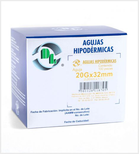 AGUJA HIPODÉRMICA (DL) 20Gx1-1/4"(32mm) Cja. c/100 Pzs. Aguja hipodérmica 20x32 [Normal, Color Amarillo] NA