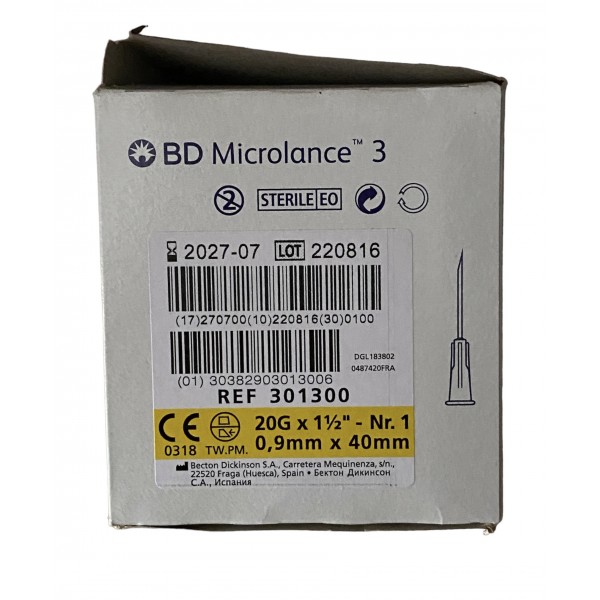 AGUJA DESECHABLE 20 G X 38 MM (AMARILLA) C/100 BD