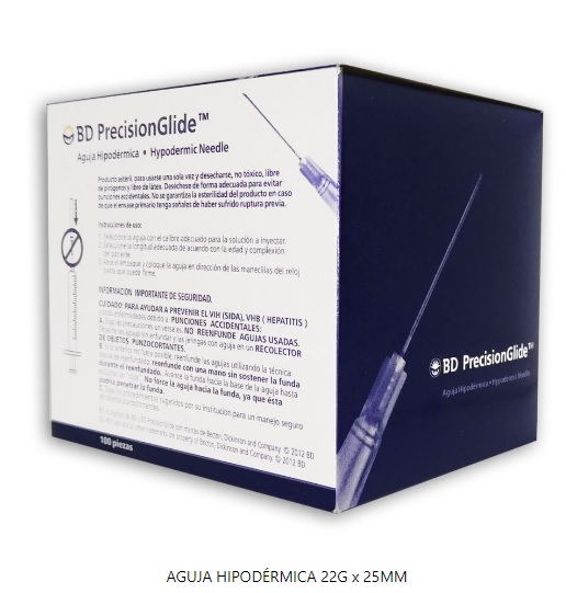 AGUJA DESECHABLE 22G X 25 MM (NEGRA) C/100 BD
