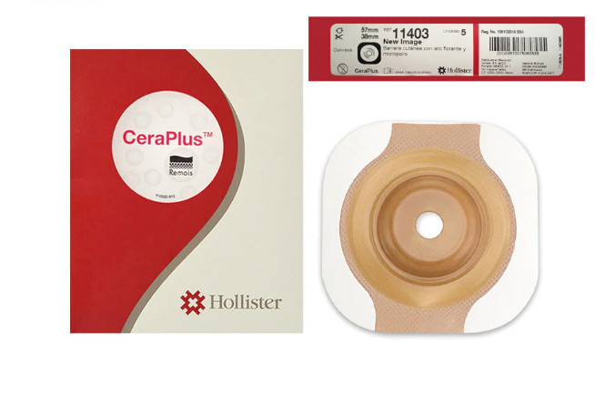 BARRERA DE COLOSTOMIA CON PLACA CONVEXA RECORTABLE 38MM, ARO 57MM, CAJA CON 5 HOLLISTER