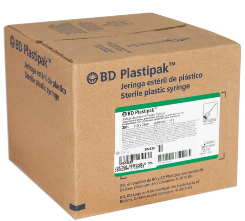 JERINGA 3ML VERDE BD PLASTIPAK 21G*32MM 