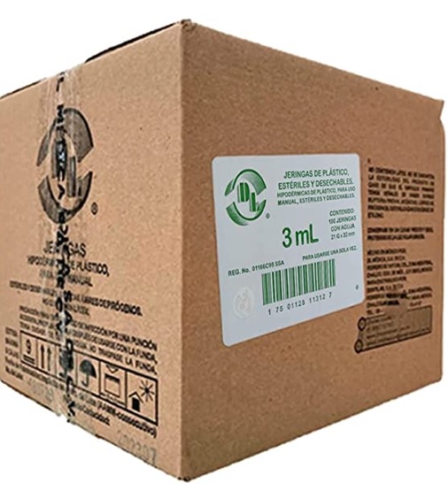 JERINGA HIPODERMICA DESECHABLE 3ML CON AGUJA 21G X 32MM C/100 DLJ032132P