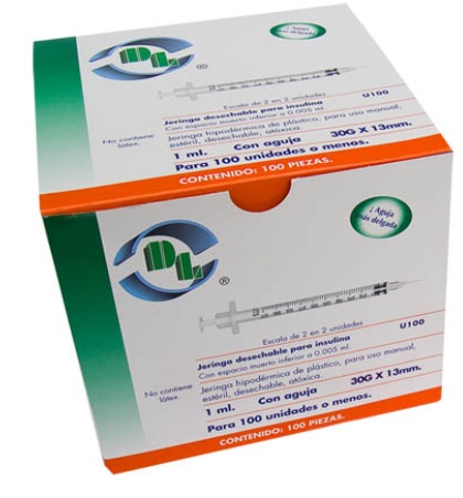 JERINGA DESECHABLE PARA INSULINA 1.0ML 30G X 13MM C/100 DL
