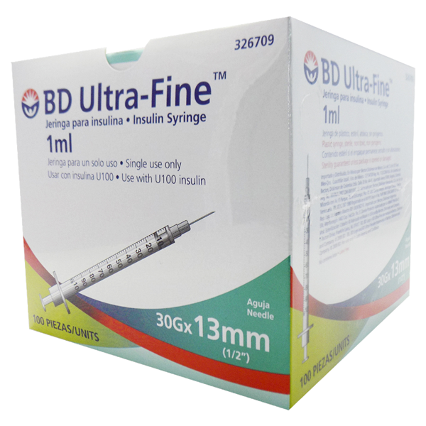 JERINGA  1mL. (BD U-Fine) Insulina c/AGUJA INTEGRADA 30Gx13mm. c/1 Pza. Jeringa  1mL de insulina con aguja integrada 30x13 NA