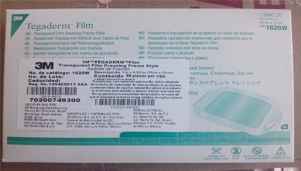 APÓSITOS. TRANSPARENTE, MICROPOROSO, AUTOADHERIBLE, ESTÉRIL Y DESECHABLE. MEDIDAS: 10.0 A 10.16 X 12.0 A 14.0 CM. ENVASE CON 50 Unidades 3M
