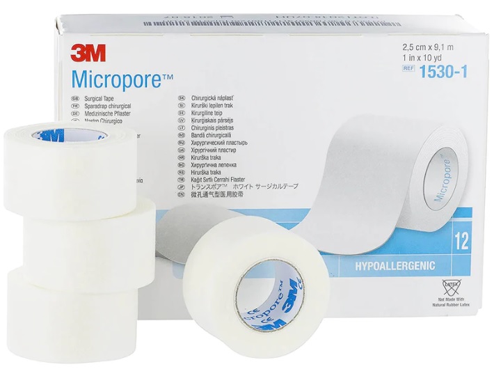 CINTA QUIRURGICA MICROPOROSA BLANCA 1" (2.50 CM) X 10 M. ENVASE CON 12 ROLLOS. 3M