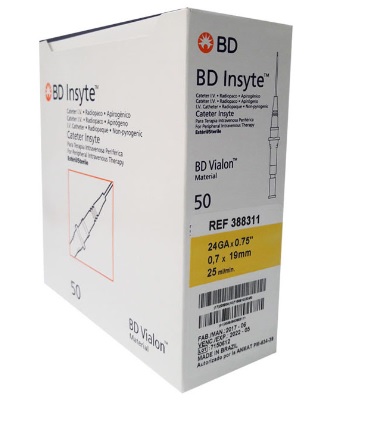 Cateter para venoclisis. INSYTE 24GA X 3/4" CAJA CON 50 BD