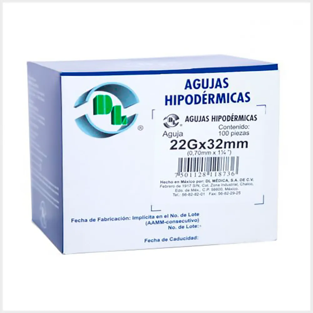 AGUJA DESECHABLE 22G X 32MM (NEGRA) C/100 PZS