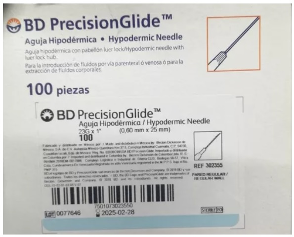 AGUJA DESECHABLE 23G X 25MM (AZUL) C/100 BD