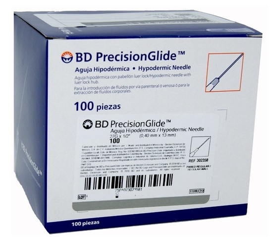 AGUJA DESECHABLE 27G X 13MM (GRIS) C/100 BD