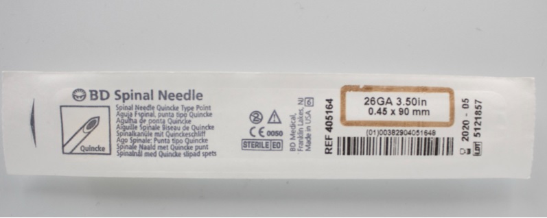 AGUJA ESPINAL PUNTA QUINCKE DESECHABLE 26G X 3 1/2 BD