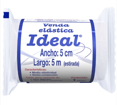 VENDA ELÁSTICA (Ideal) A:  5cm. L: 5mt. c/1 Pza. Venda elástica de Media compresión  5 x 5 NA