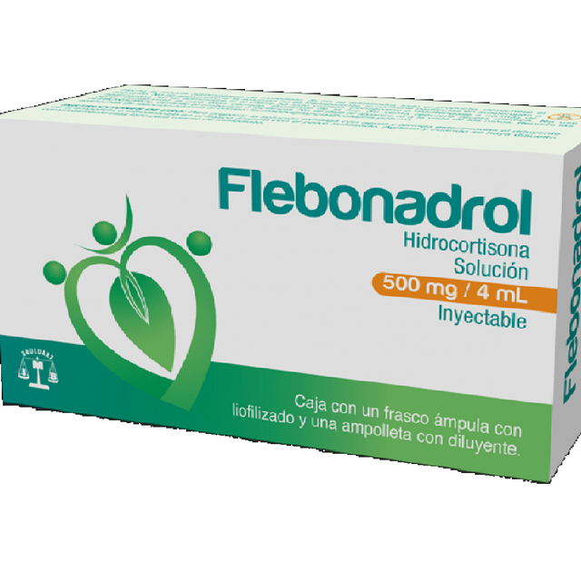 Flebonadrol Sol. Iny. c/1 fco amp. 500 mg/4 ml. Hidrocortisona 500mg. / La ampolleta con diluyente contiene: Agua inyectable estéril 4 mL. BRULUART